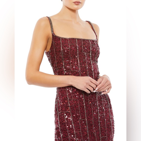 👗 NWT! Mac Duggal Sequin & Bead Midi Red Slip Dress - Picture 3 of 16
